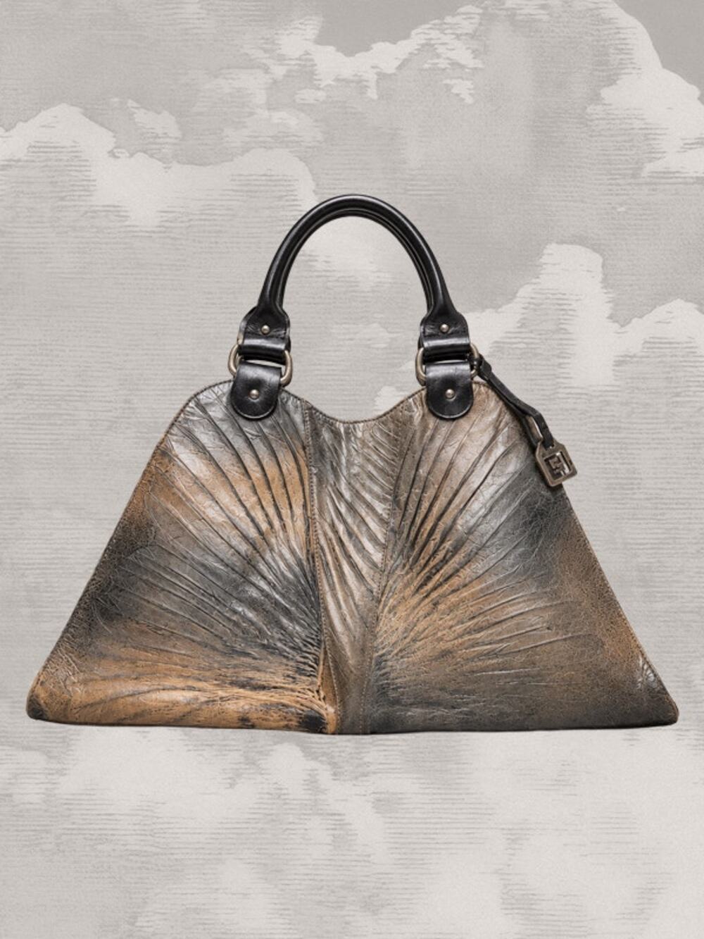 FENDI Karl Lagerfeld 2003 Vintage Devil Trapezio Leather Bag Neutrals Large